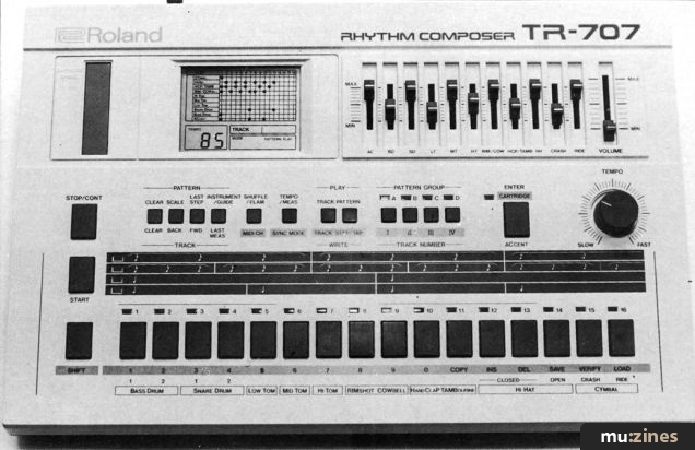 Straight-on TR-707 in One Two Testing, February 1985
