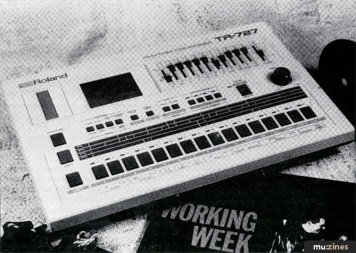 TR-727 photographed over a Working Week album in Electronics and Music Maker