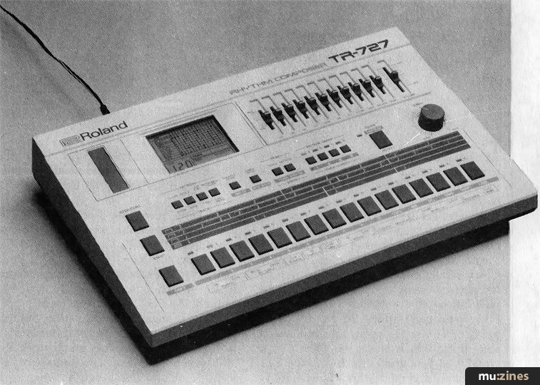 Angled period photograph of a Roland TR-727