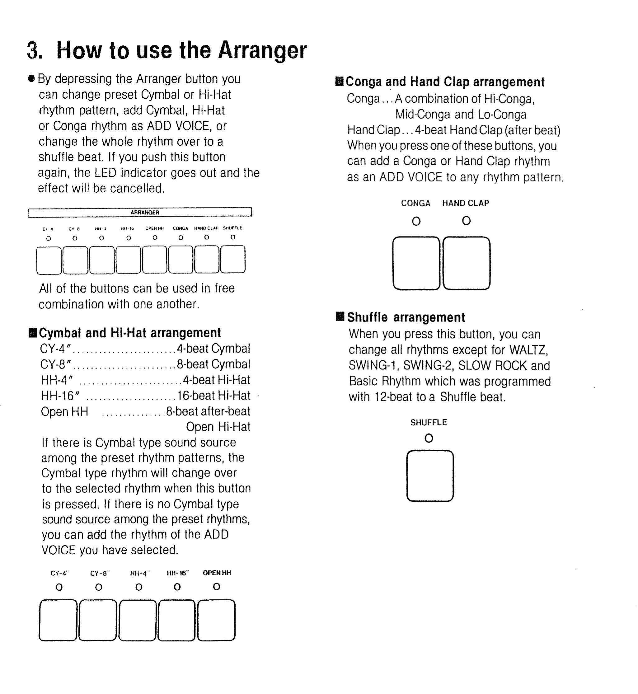 CR-8000 owner's manual diagram of the arranger, fill, crash and register controls