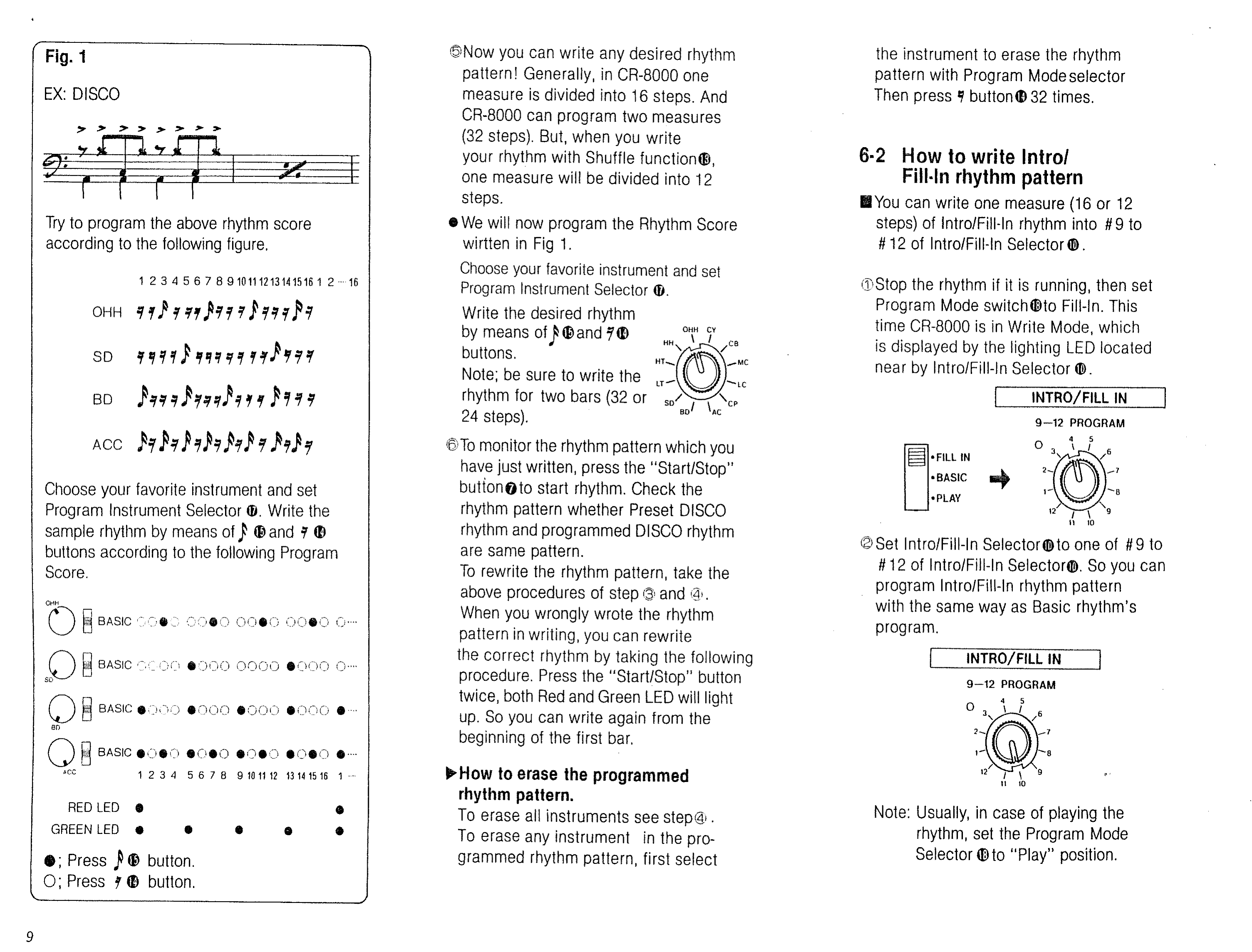 CR-8000 owner's manual instructions for writing a user rhythm