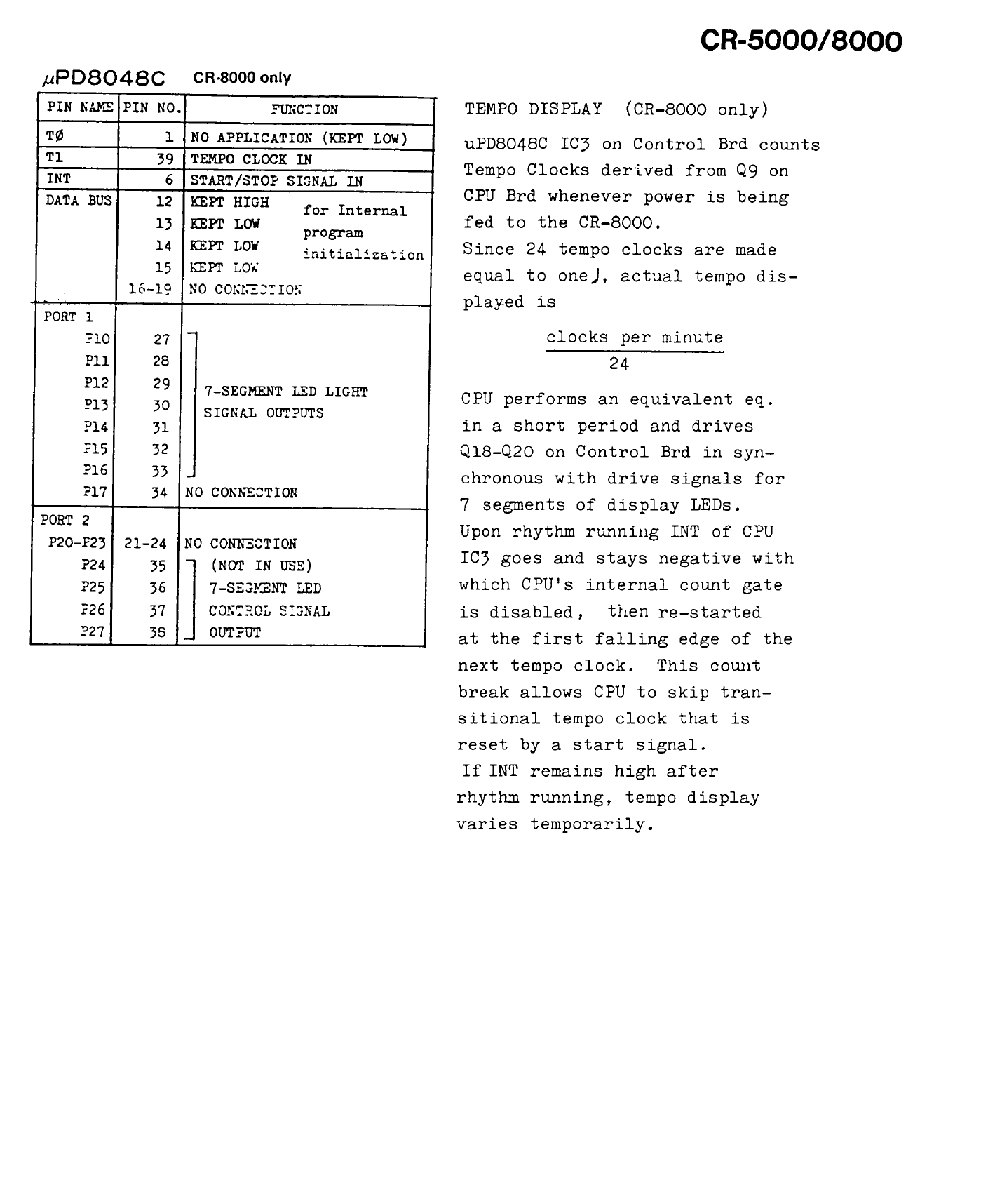 CR-8000 service notes describing CPU program versions and operation