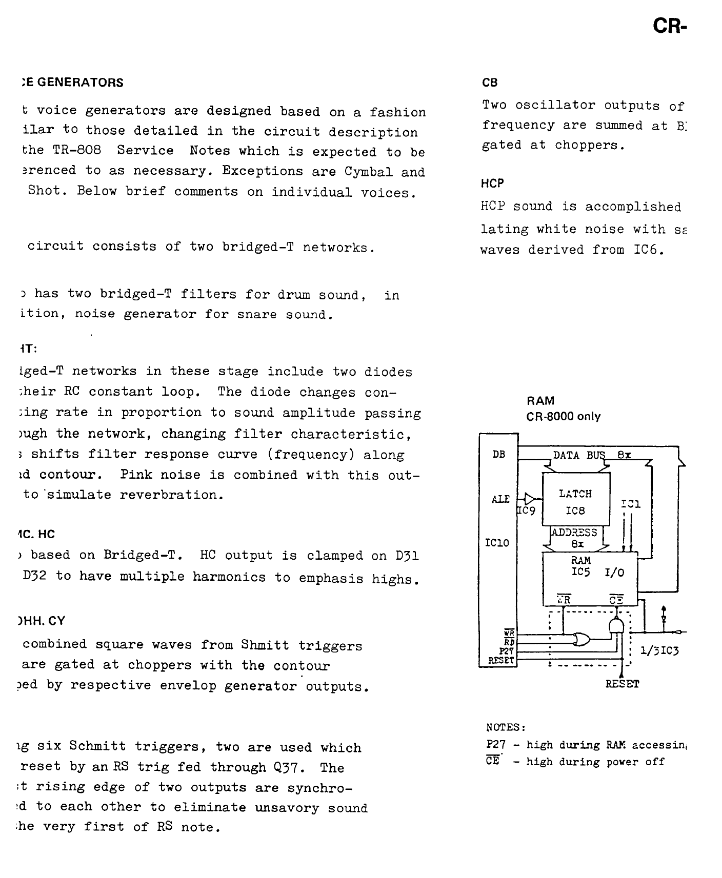 CR-8000 factory operation chart showing rhythm selection, arranger, register and fill logic