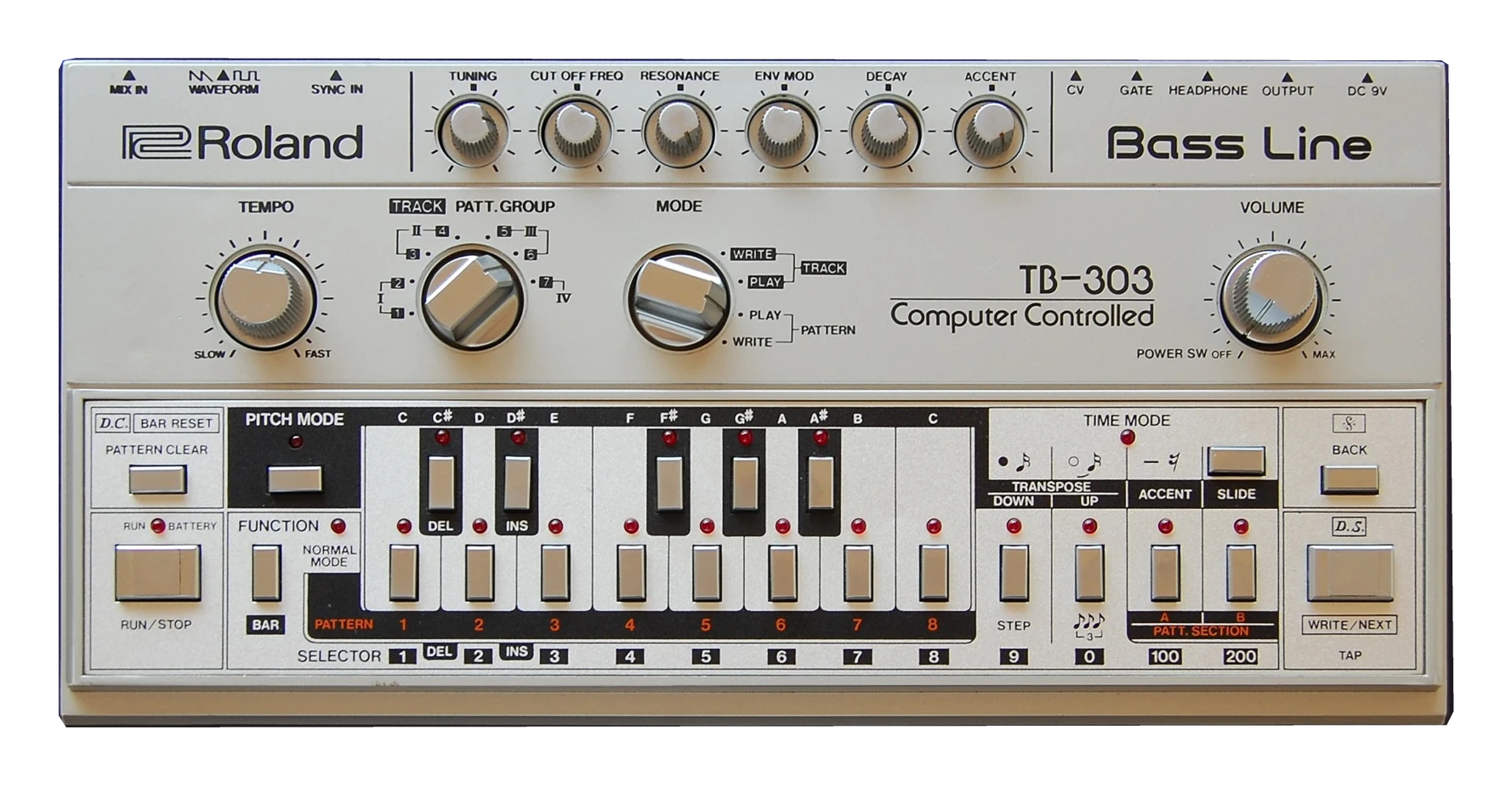 Roland TB-303 Bass Line photographed by Steve Sims, isolated from its background