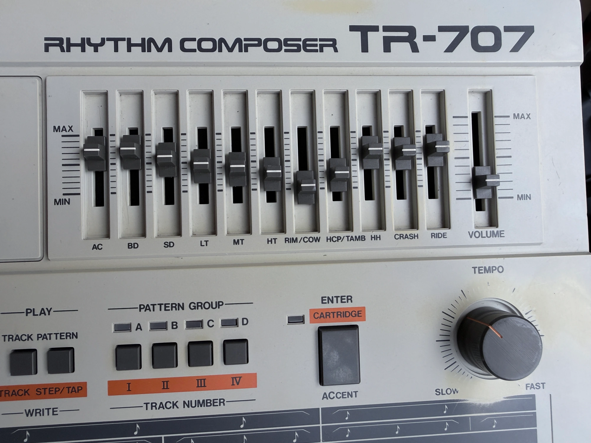 Big Beat Collection Roland TR-707 top-panel detail; not a complete-machine view