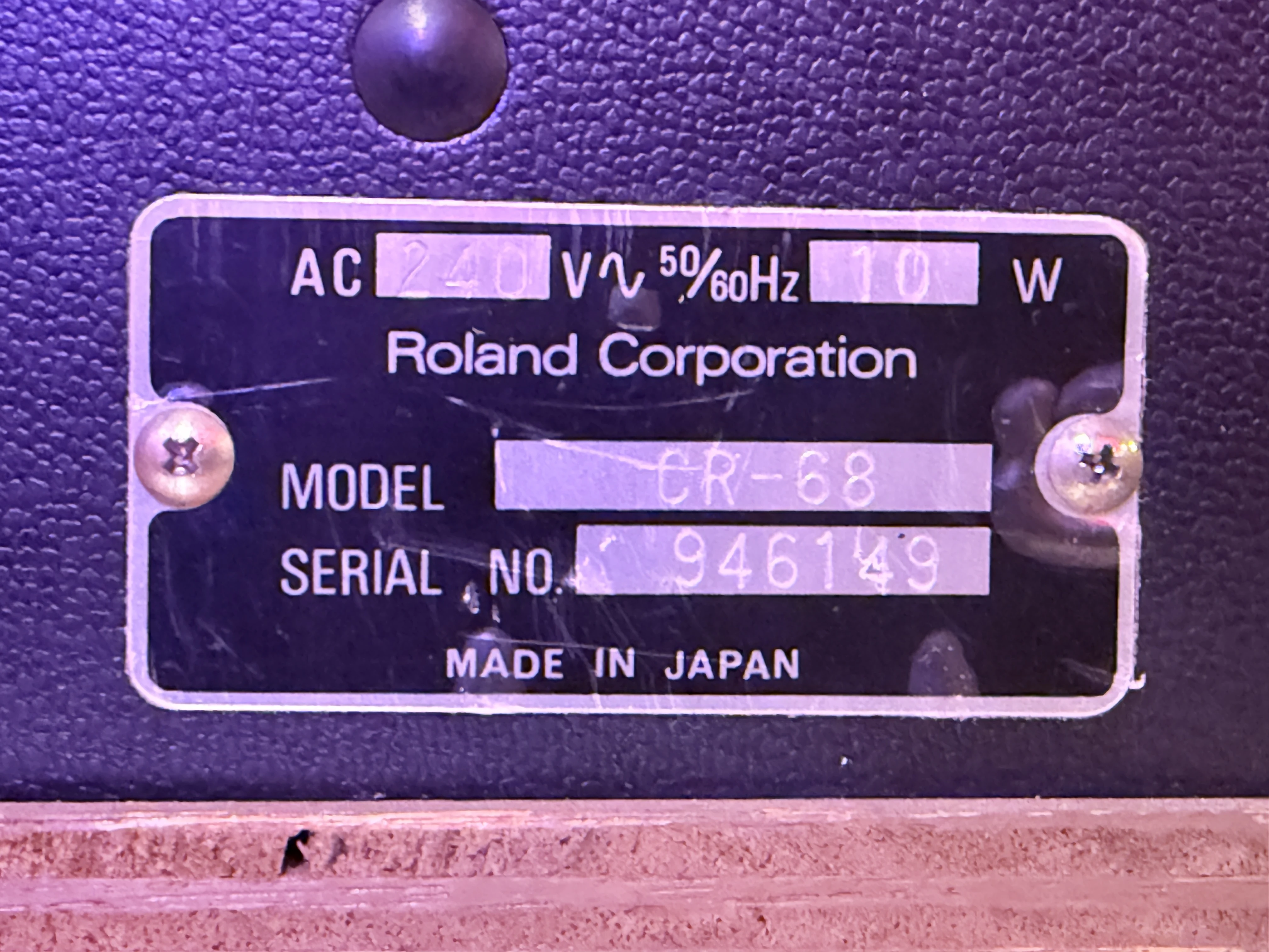 Identification plate on the photographed Big Beat Collection CR-68