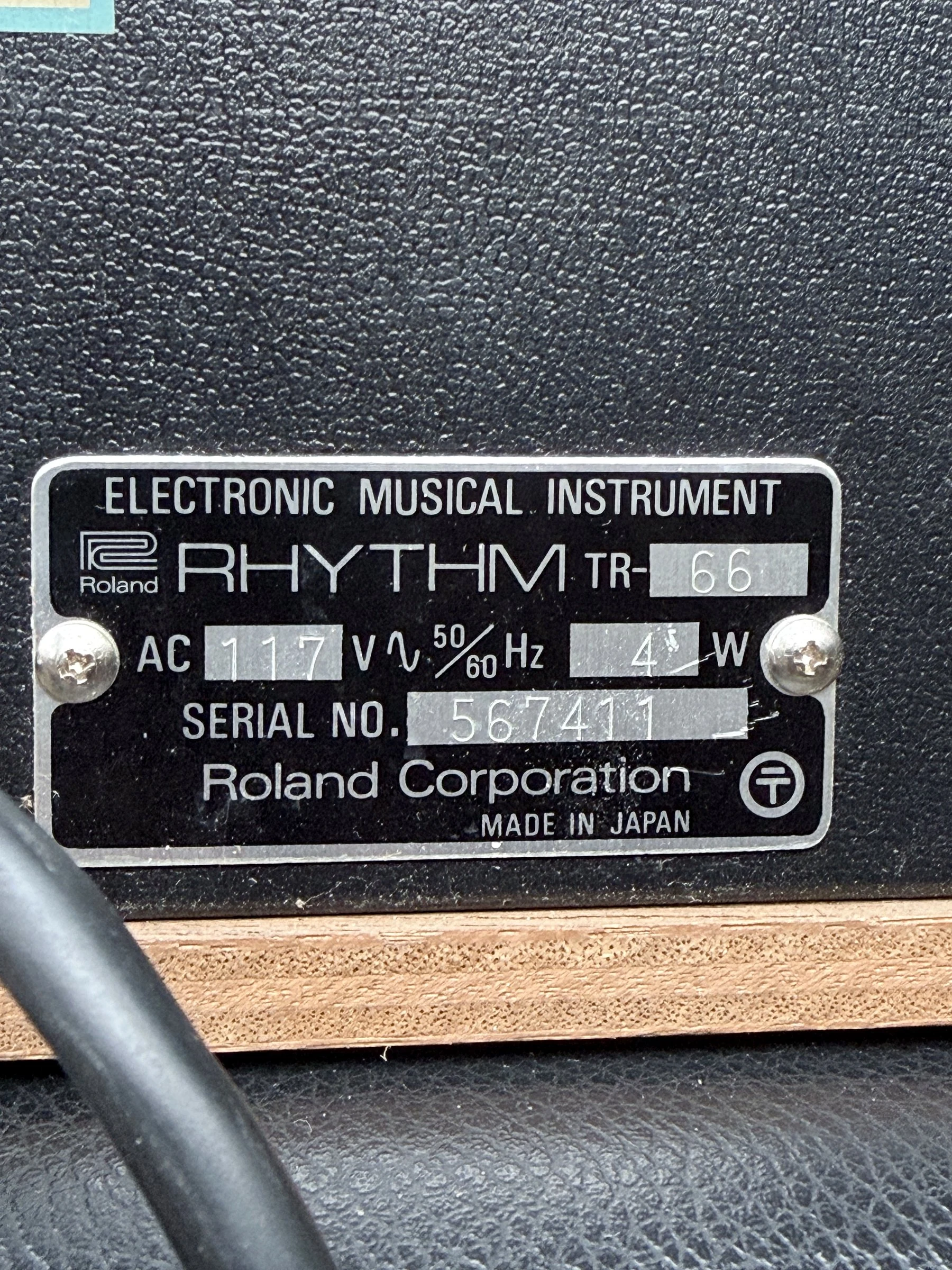 Roland TR-66 model, voltage and serial-number plate