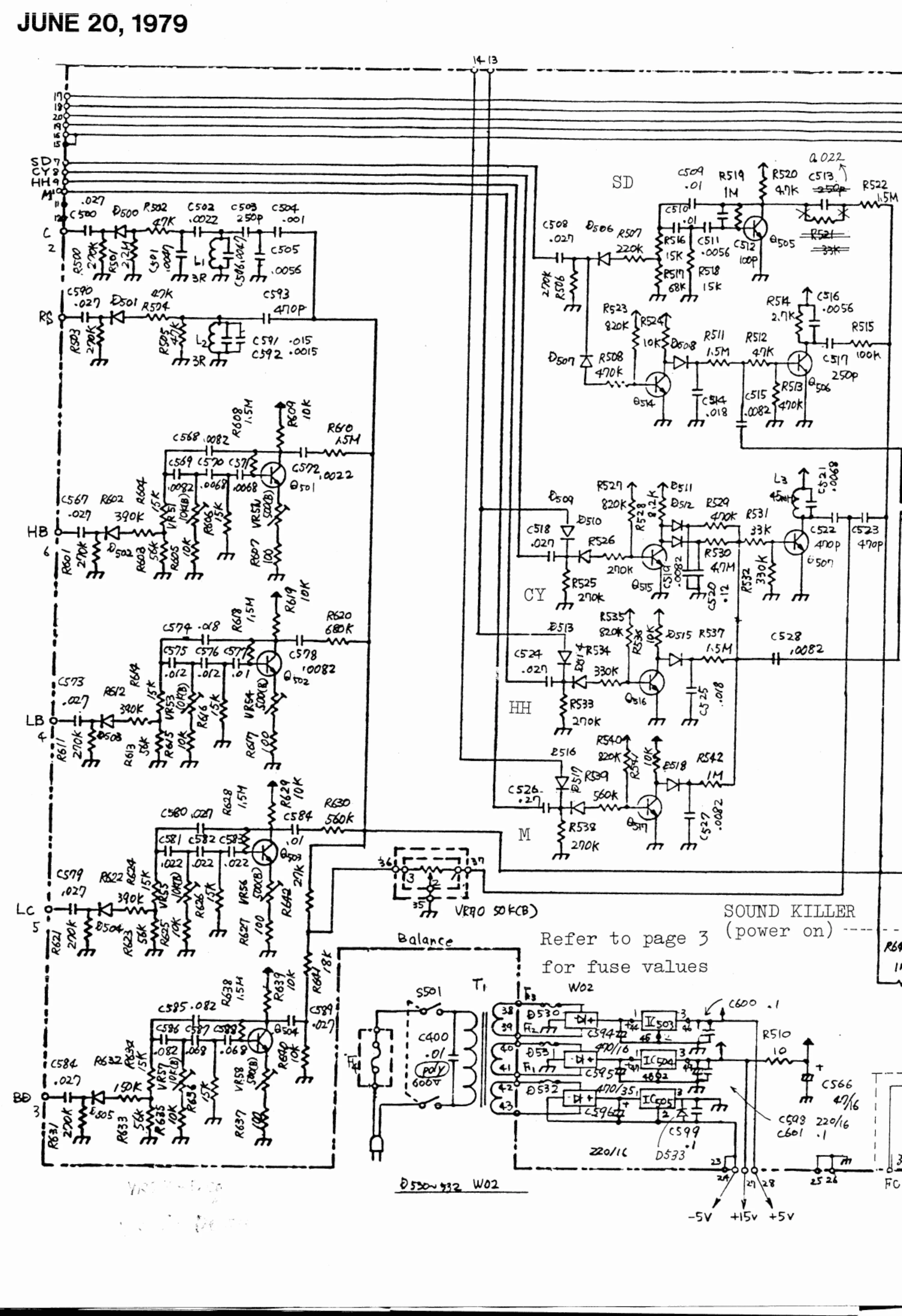 CR-78 service schematic showing hand-drum and metallic percussion voice circuits