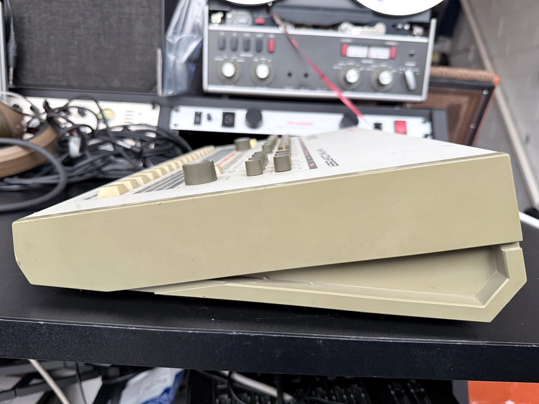 Side view of the Big Beat collection TR-909 in its working studio