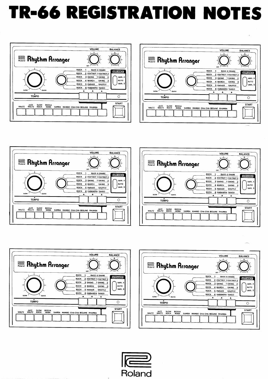 Japanese Roland TR-66 owner’s manual page with blank front-panel diagrams for recording song settings