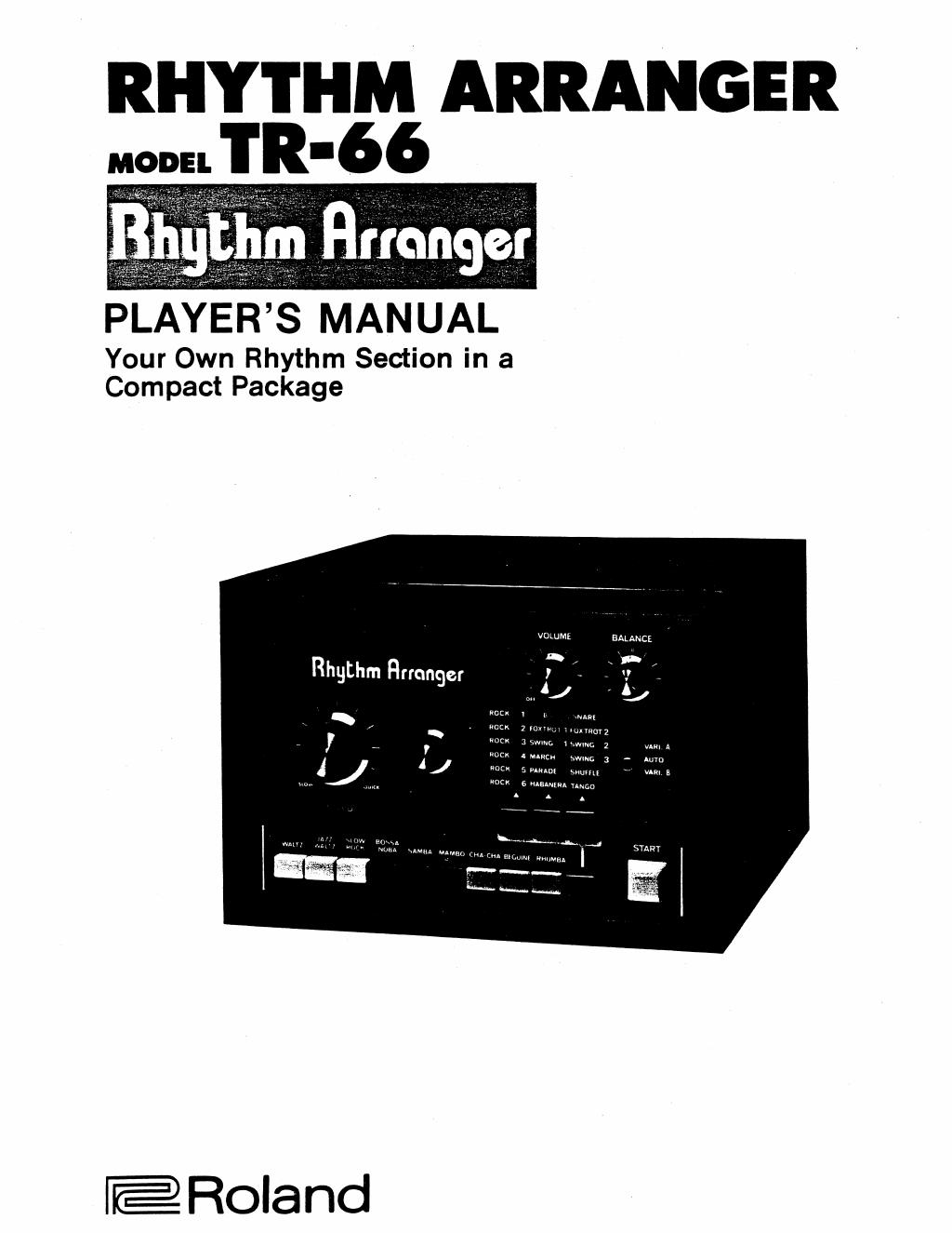 January 1977 Roland TR-66 owner’s manual cover with a front view of the instrument