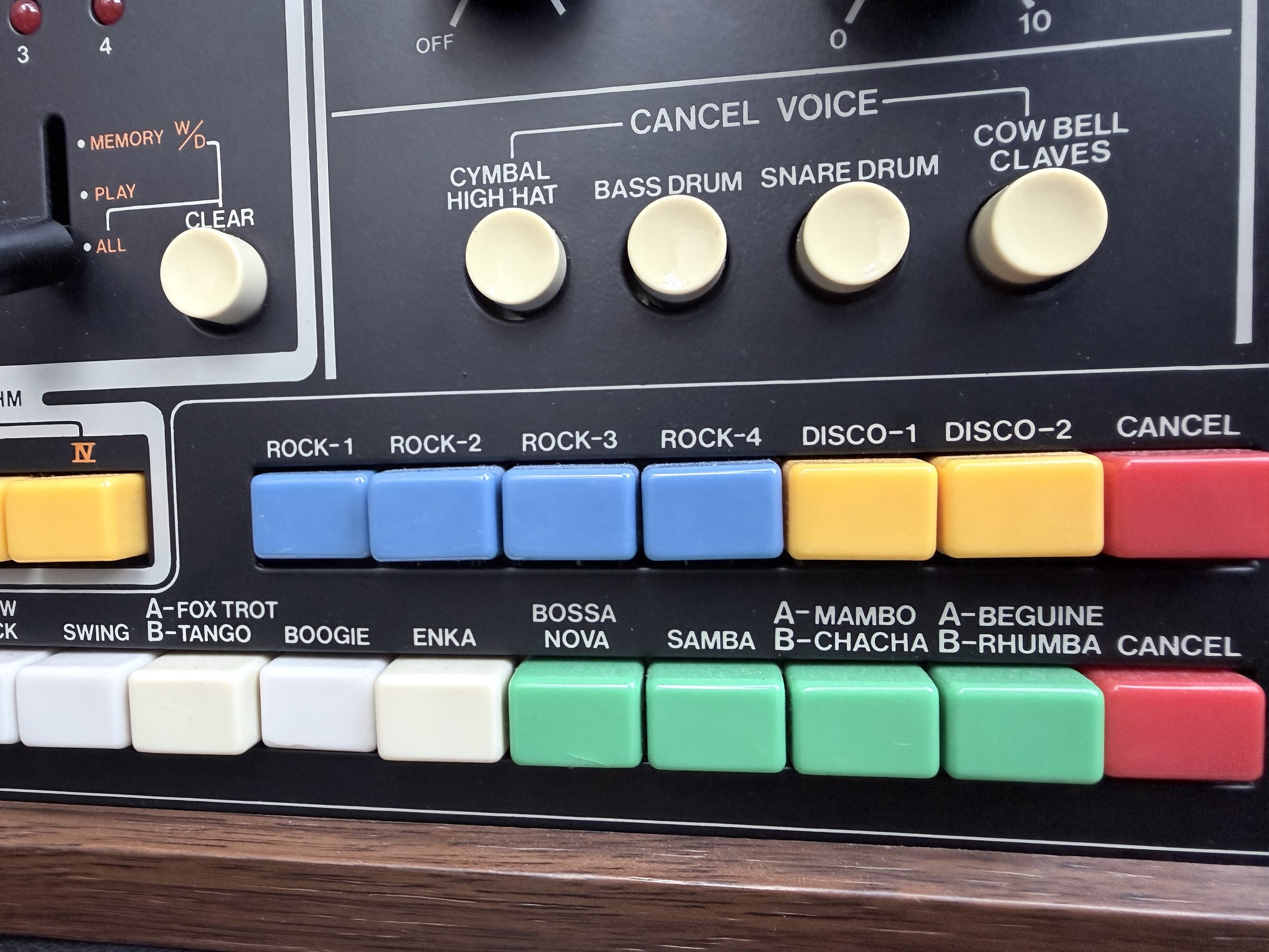 the preset rhythm bank and A/B selector