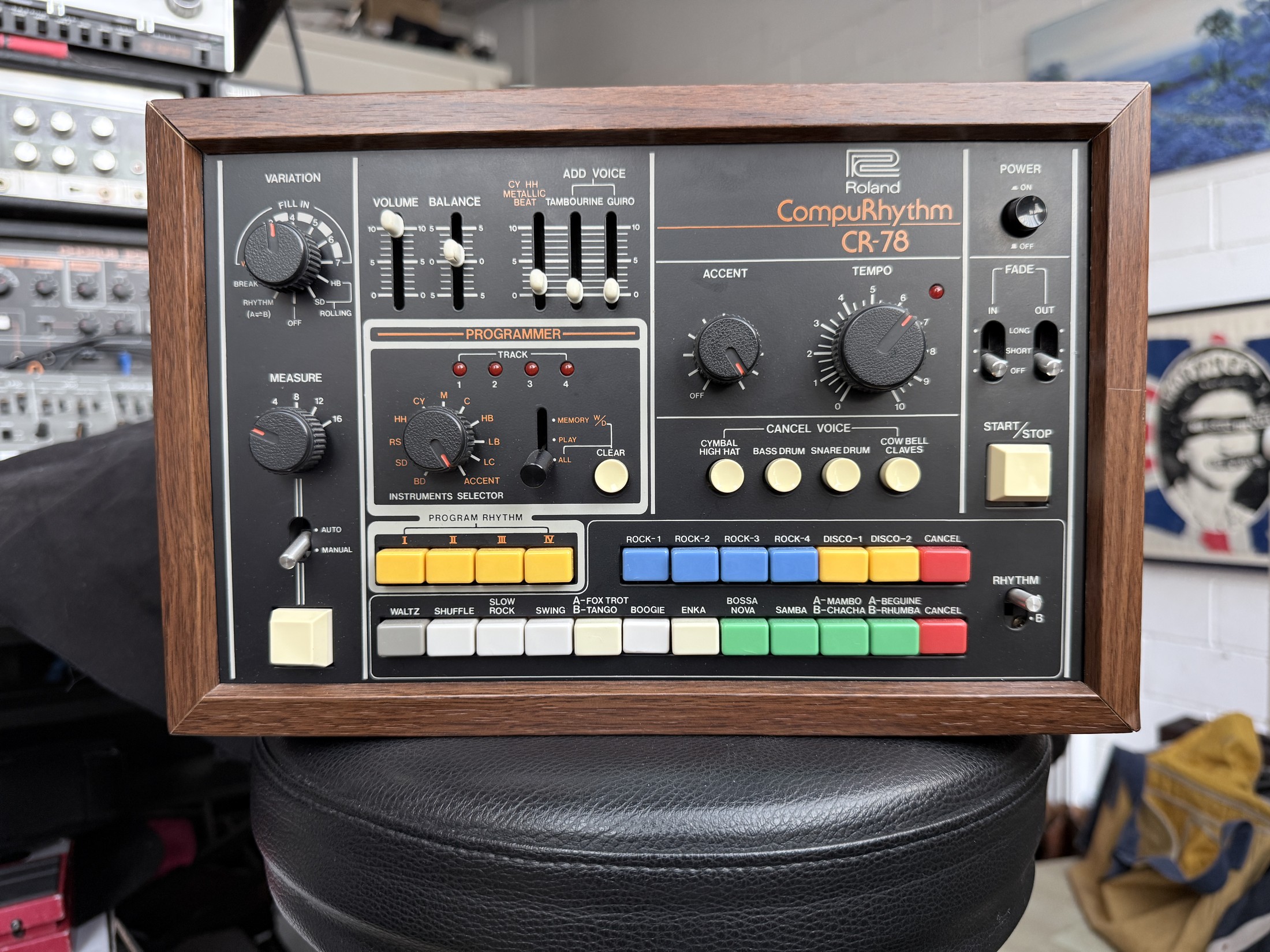 Roland CompuRhythm CR-78 photographed head-on in the working Big Beat studio