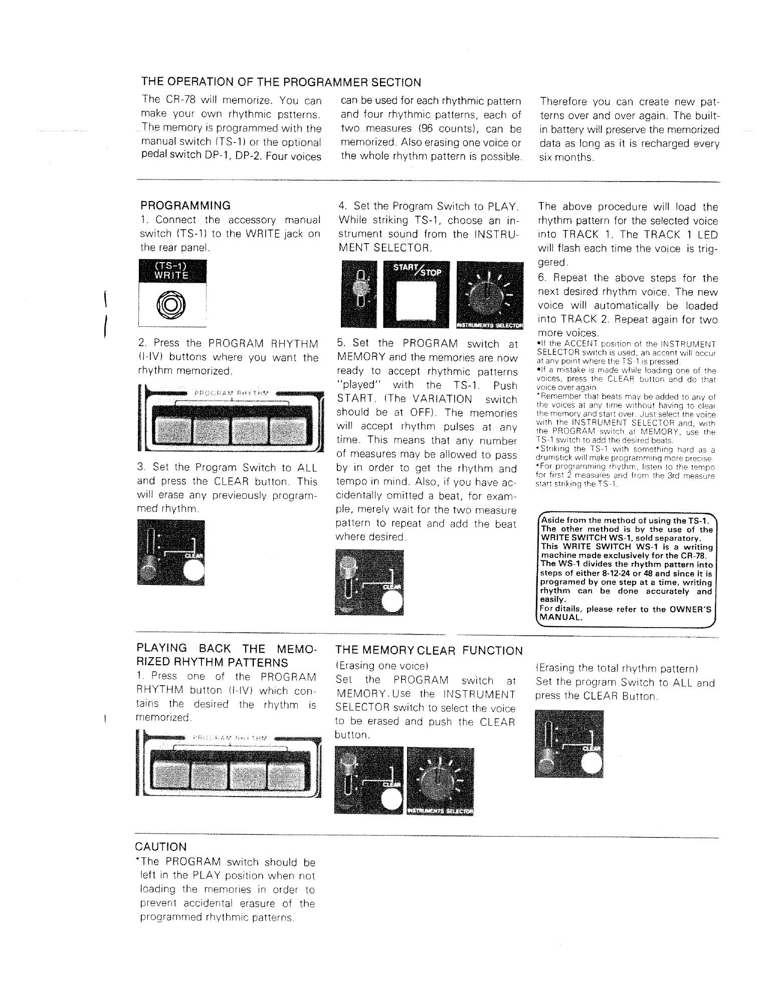 Original CR-78 owner's manual page explaining the programmer section