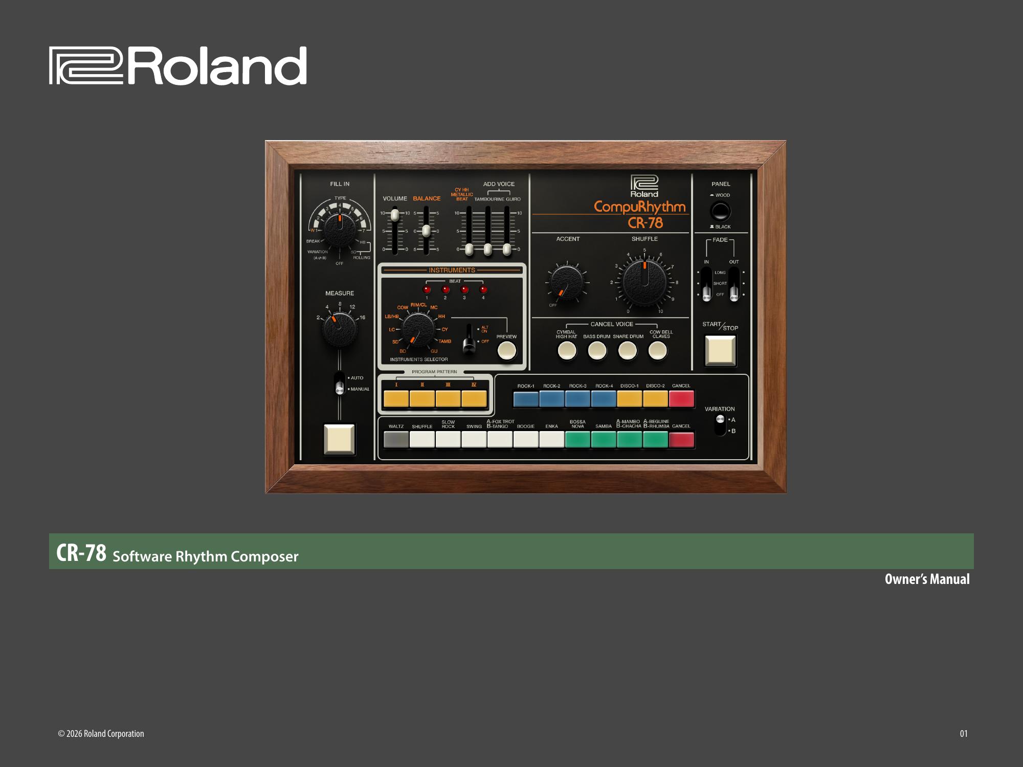 Cover of Roland's 2026 CR-78 Software Rhythm Composer owner's manual