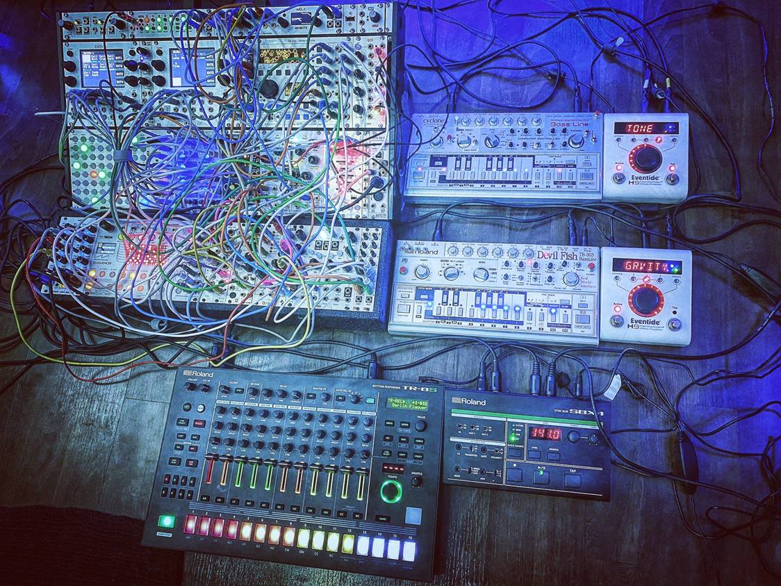 Richard Devine's performance system with an original Devil Fish-modified TB-303 and a second 303-format instrument
