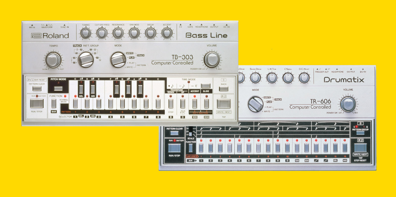 Roland TB-303 Bass Line and TR-606 Drumatix together