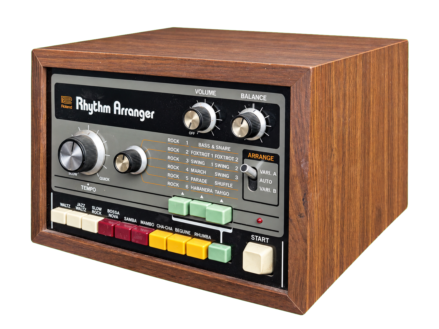 Complete isolated three-quarter view of the Big Beat Collection Roland TR-66