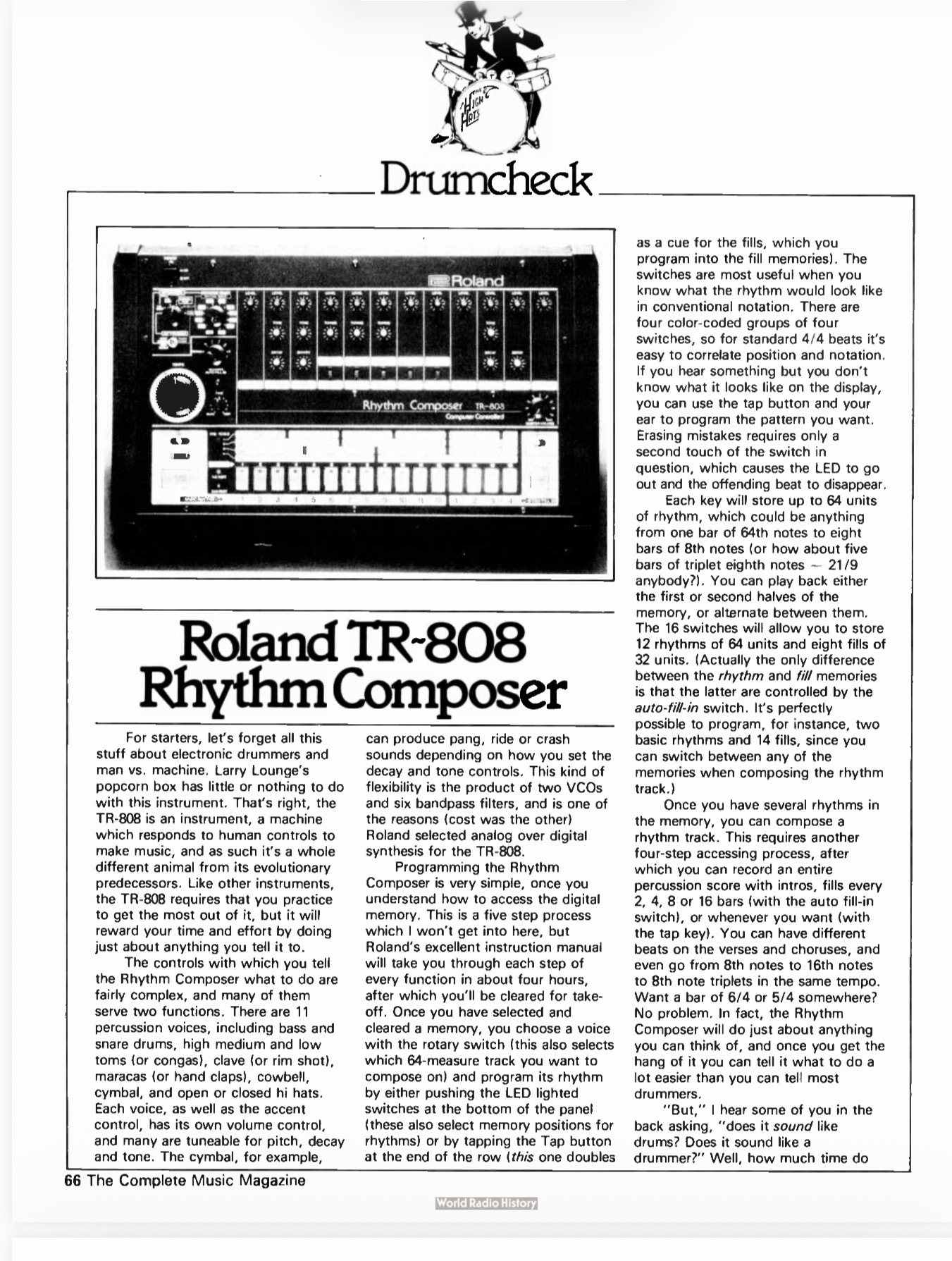 Drumcheck magazine review of the Roland TR-808