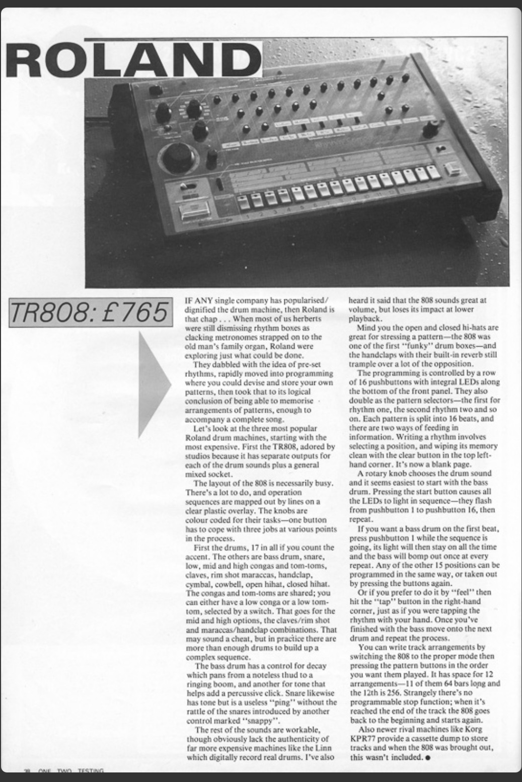 Contemporary British review of the Roland TR-808 Rhythm Composer