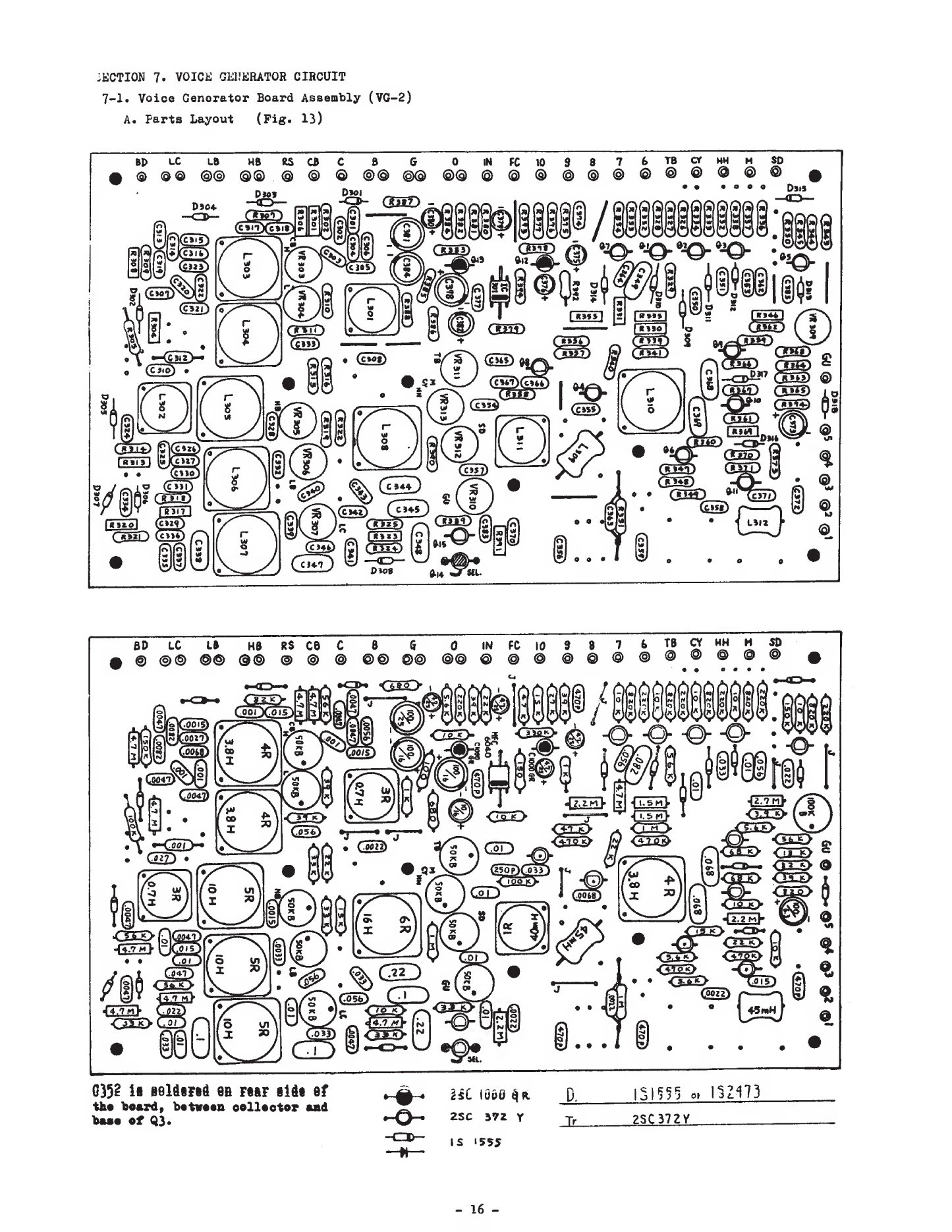 TR-77 service-notes drawings of the voice-generator circuit boards