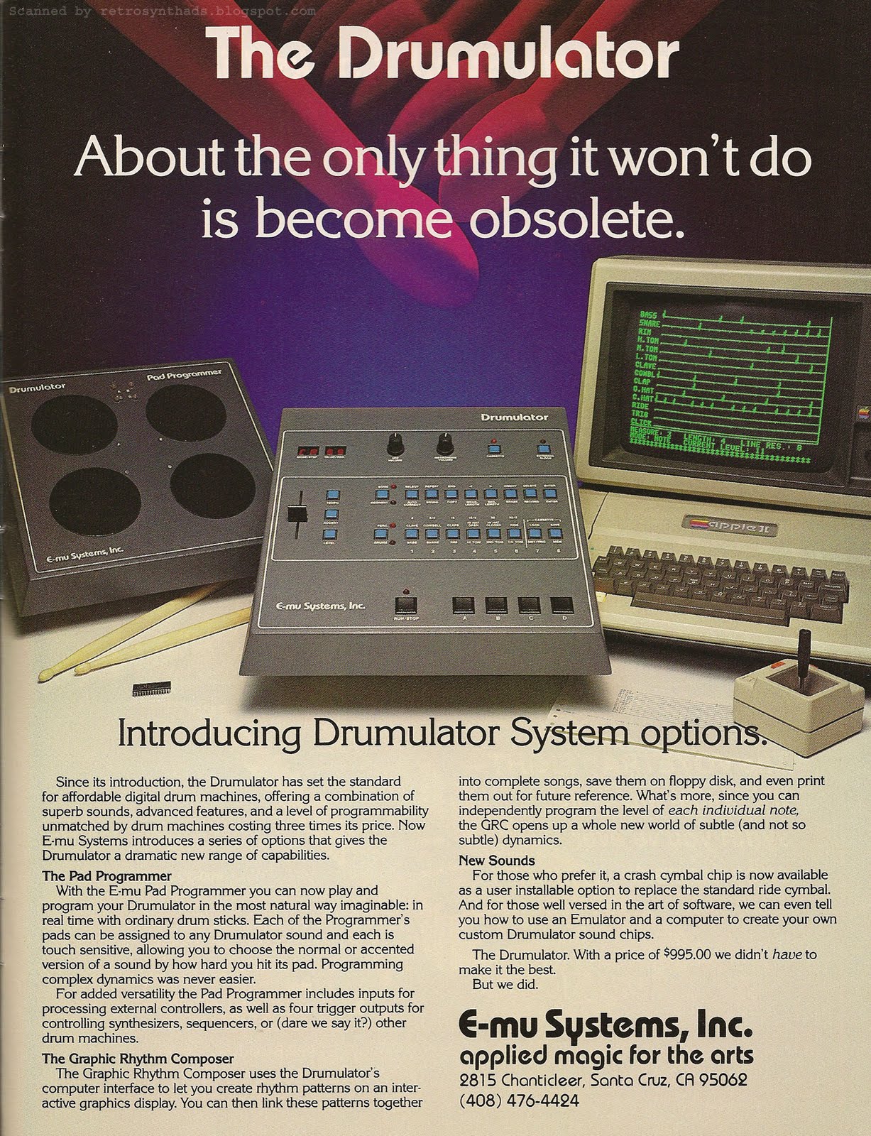 Emu Drumulator Ad Keyboard 1983 11 Systems Options