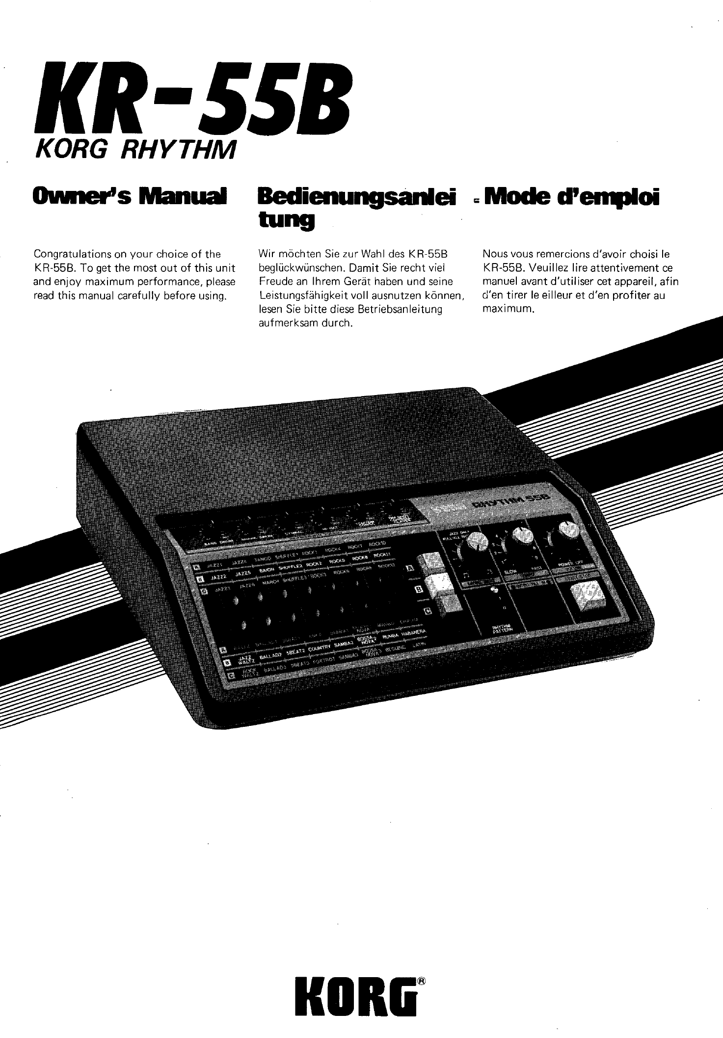 KR-55B Korg Rhythm owner’s manual
