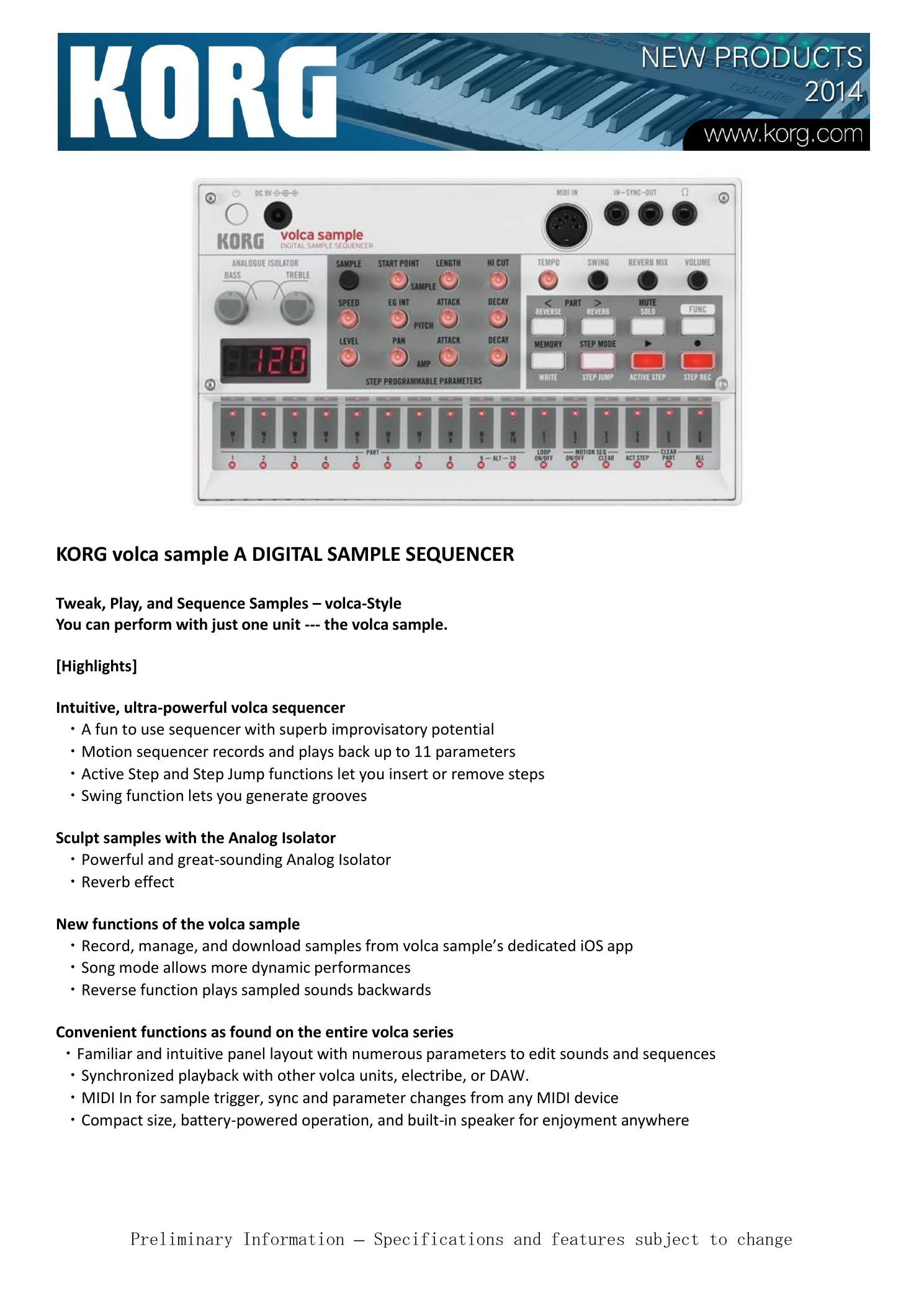 Korg New Products 2014 — volca sample