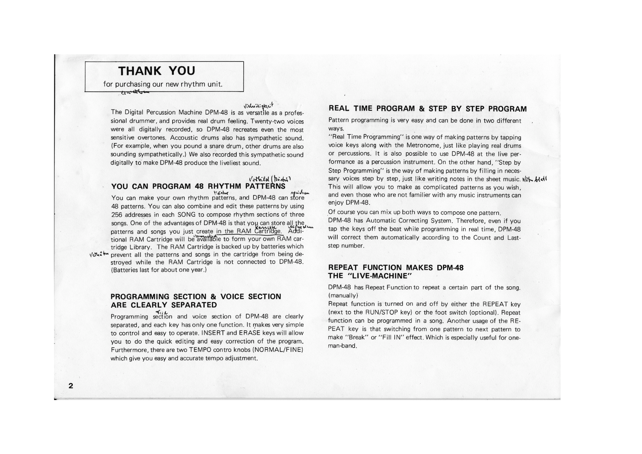 DPM-48 Owner's Manual — programming, voices and storage