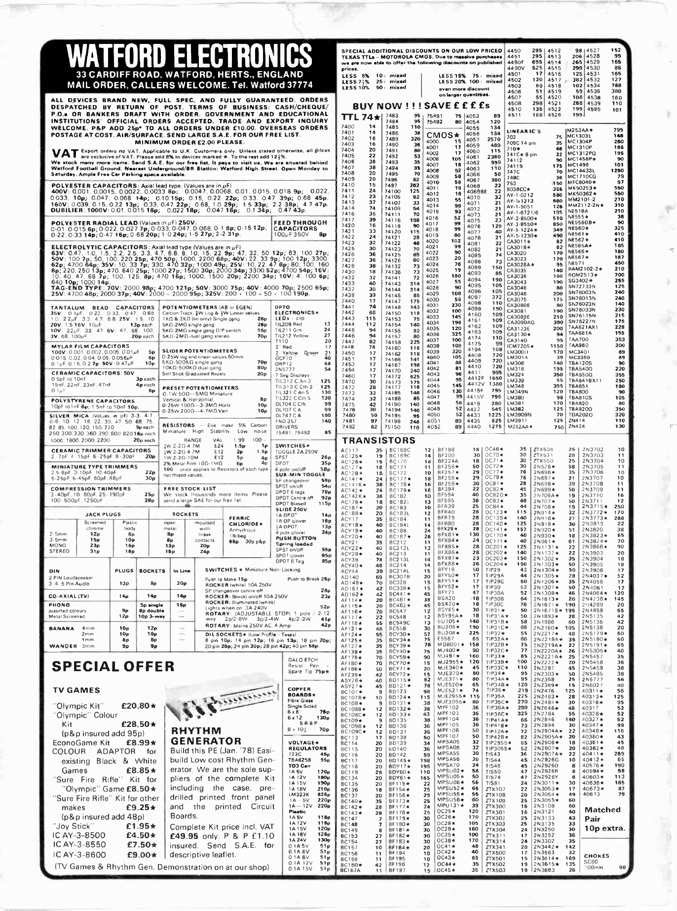Watford Electronics Rhythm Generator special offer, February 1978