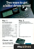 Alesis advert with the SR-16 above two columns of copy and the headline Two ways to get a killer drum sound.