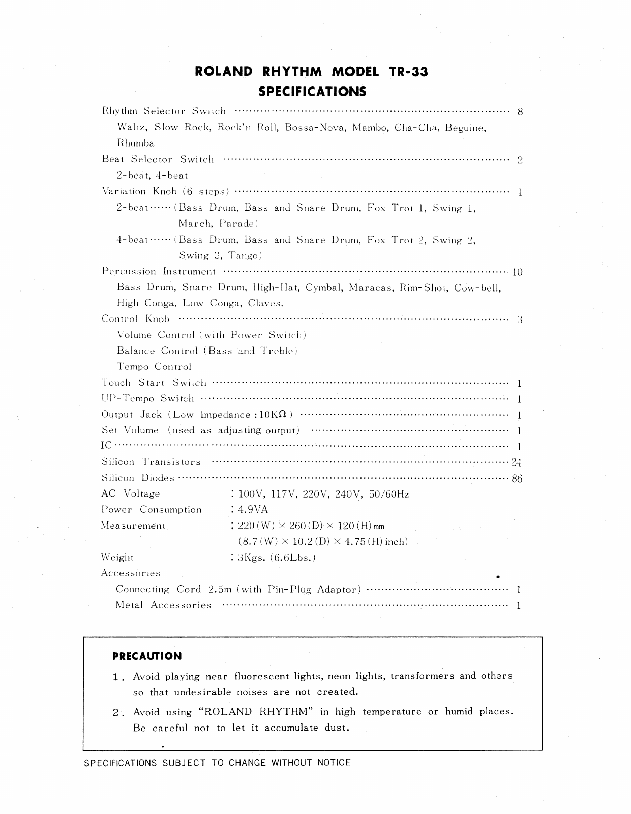 Roland · Voices and specifications · owner’s manual, PDF page 4