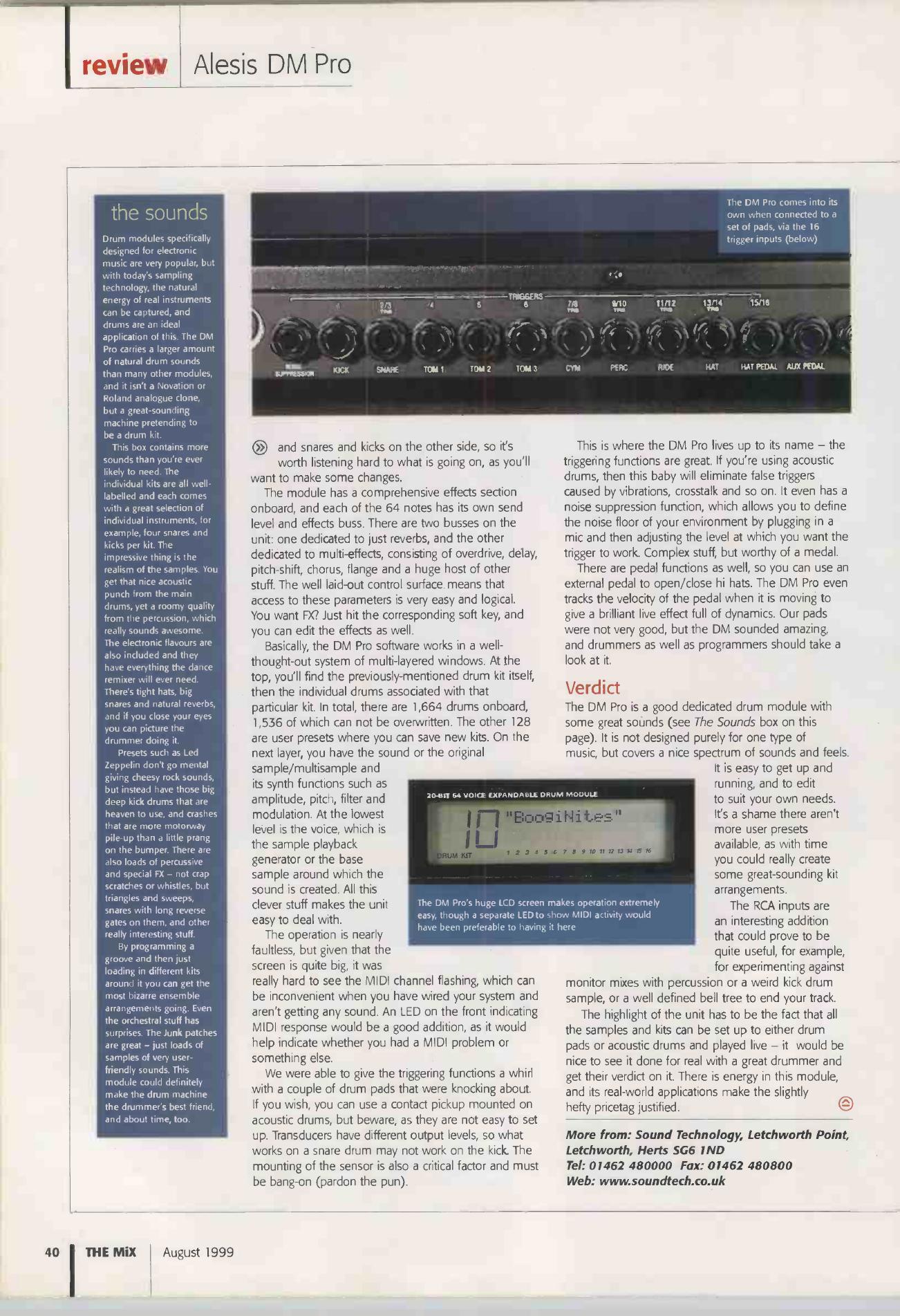 Alesis DM Pro in The Mix, August 1999