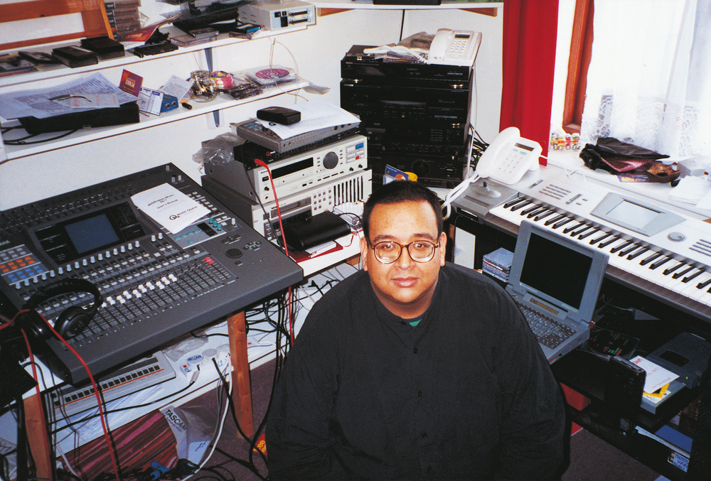 Jyoti Mishra’s studio in 1997, with a Roland TR-707 visible in the equipment.