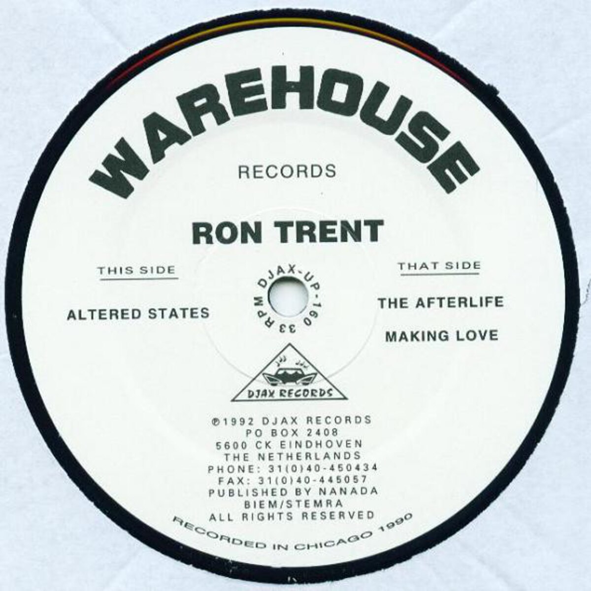 Warehouse Records label for Ron Trent — Altered States.