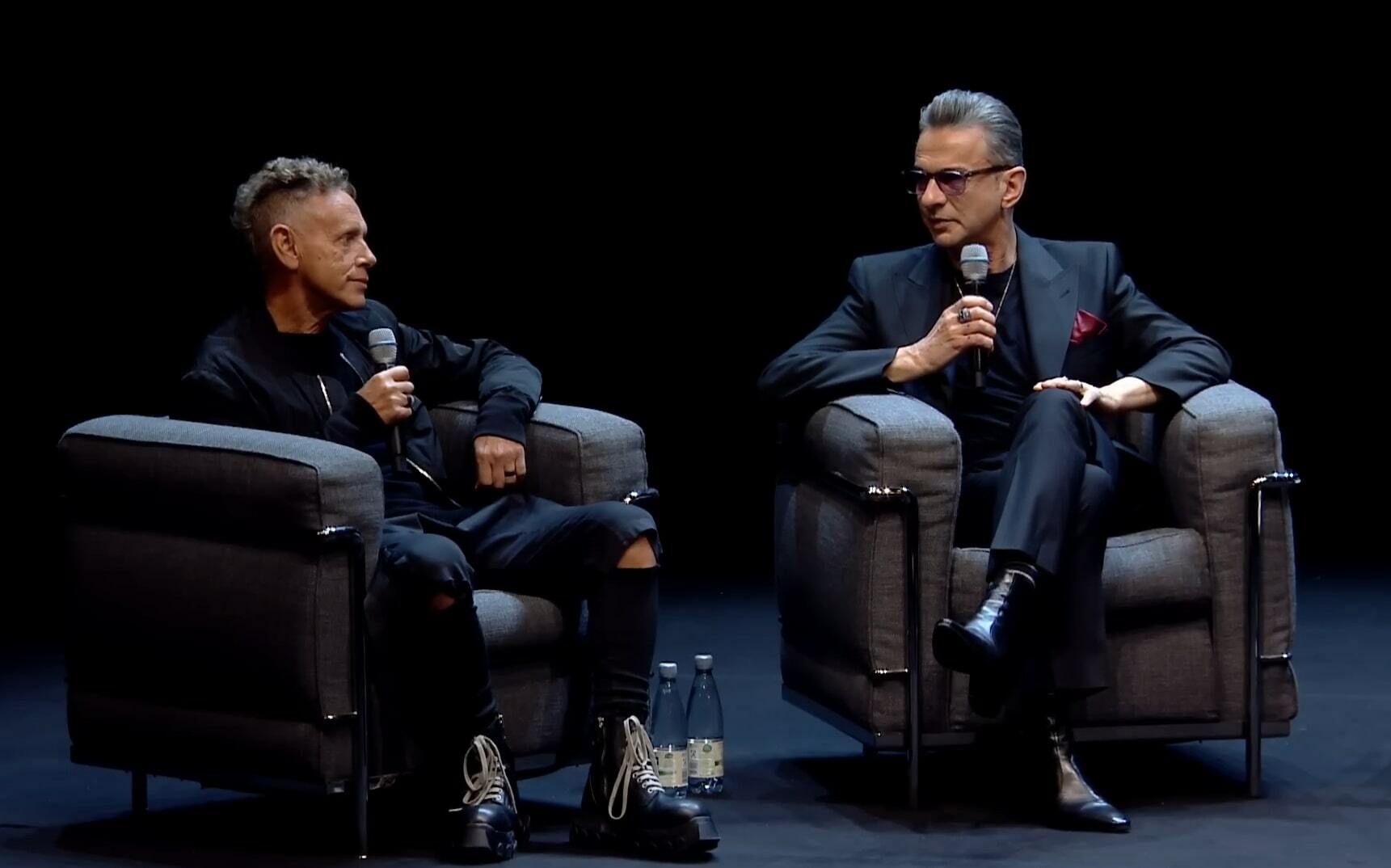 Dave Gahan and Martin Gore of Depeche Mode making a 2022 album announcement.