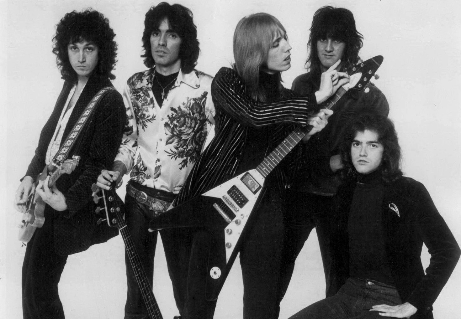 Tom Petty and the Heartbreakers in a 1977 ABC/Shelter Records publicity photograph.