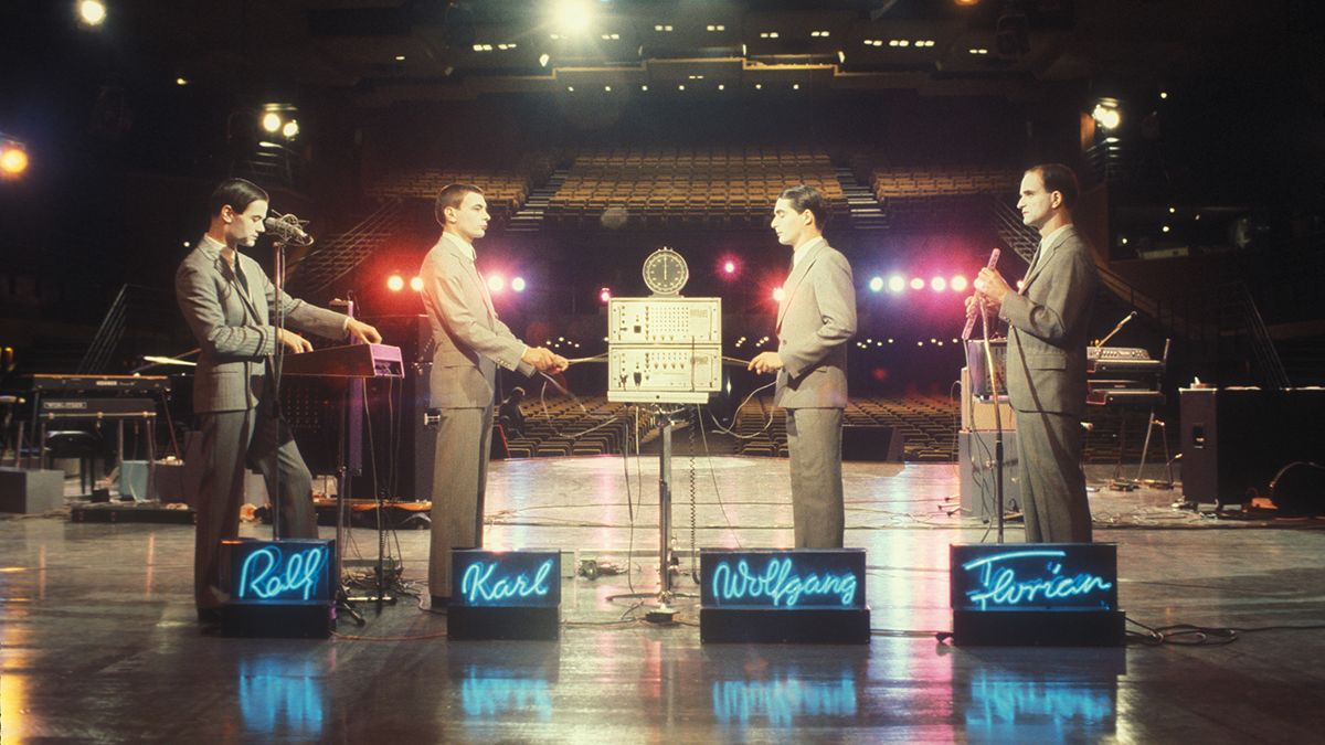 Kraftwerk on stage in 1978, with Florian Schneider at right.