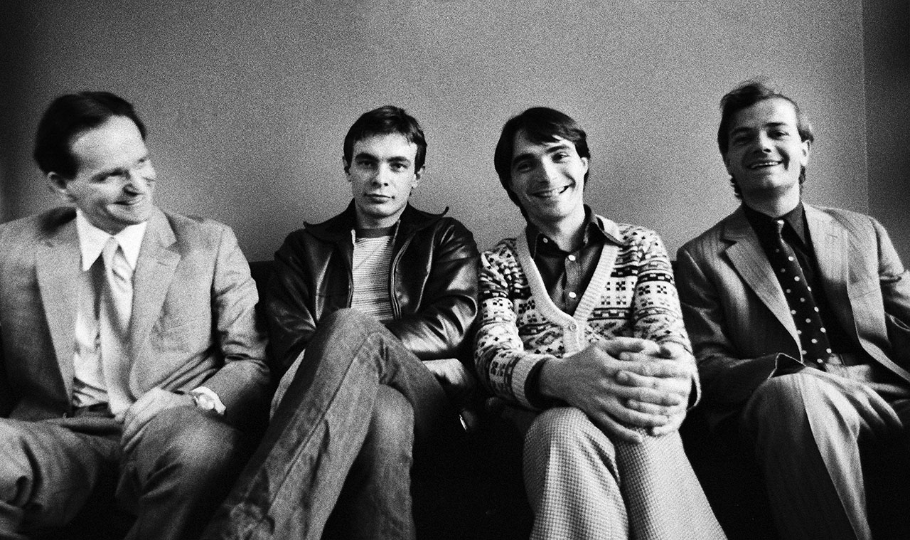 Kraftwerk in 1976: Florian Schneider, Karl Bartos, Wolfgang Flür and Ralf Hütter, photographed by Gijsbert Hanekroot.