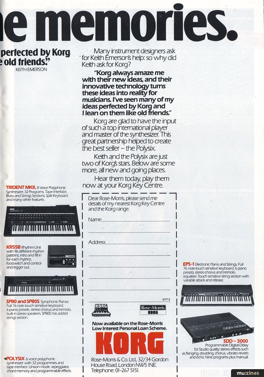 Korg Thanks for the memories range advertisement, page 47