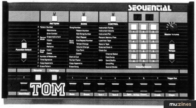 Sequential TOM front panel photographed in the July 1985 review.