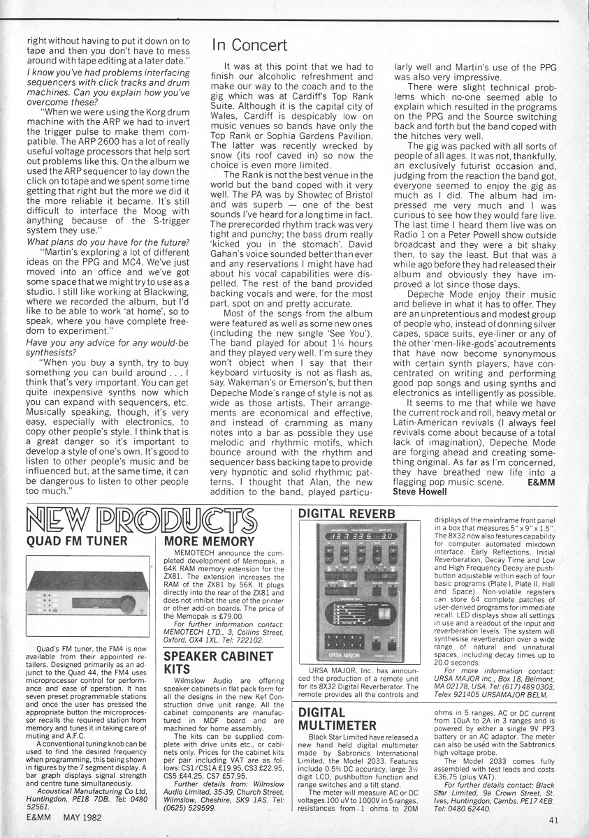 Depeche Mode — Electronics & Music Maker, May 1982, continued
