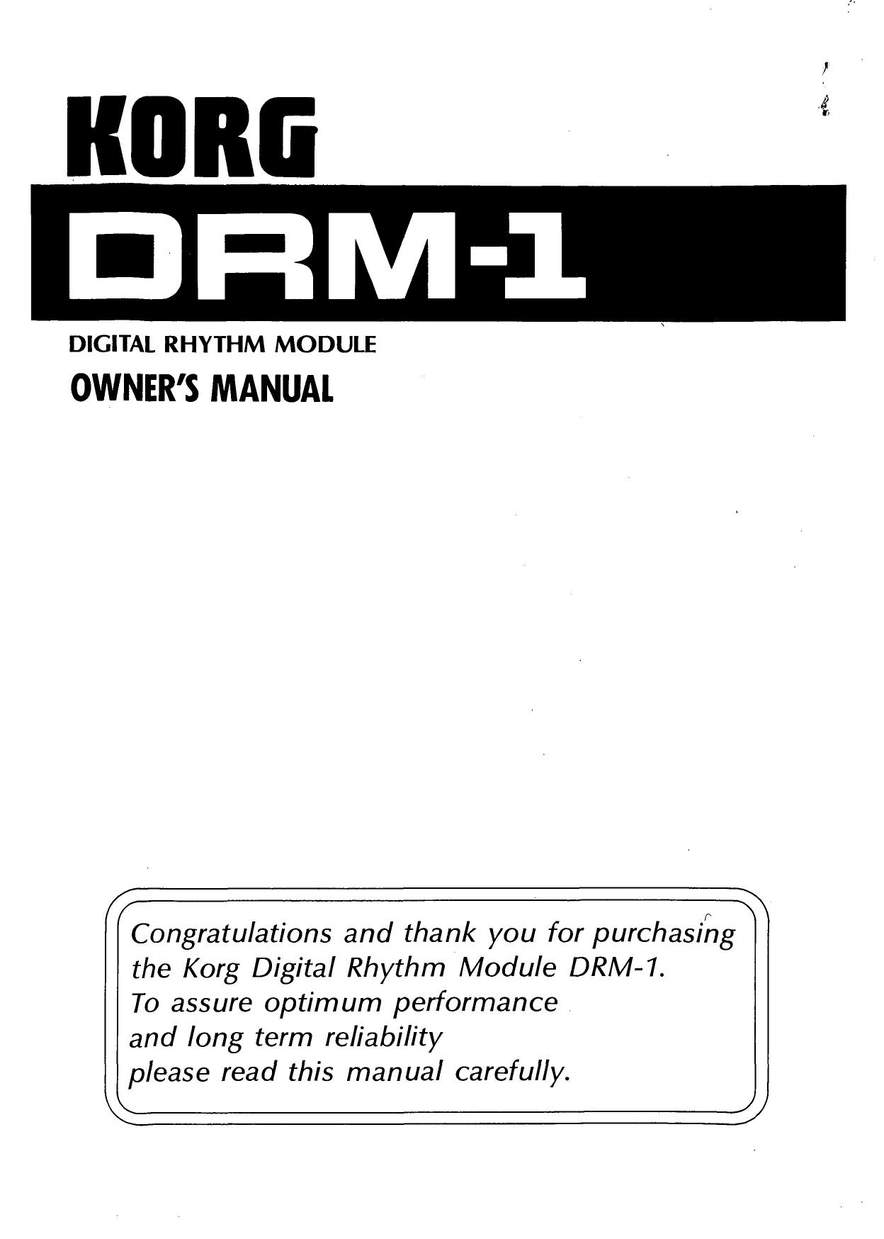 Korg DRM-1 Digital Rhythm Module owner’s manual