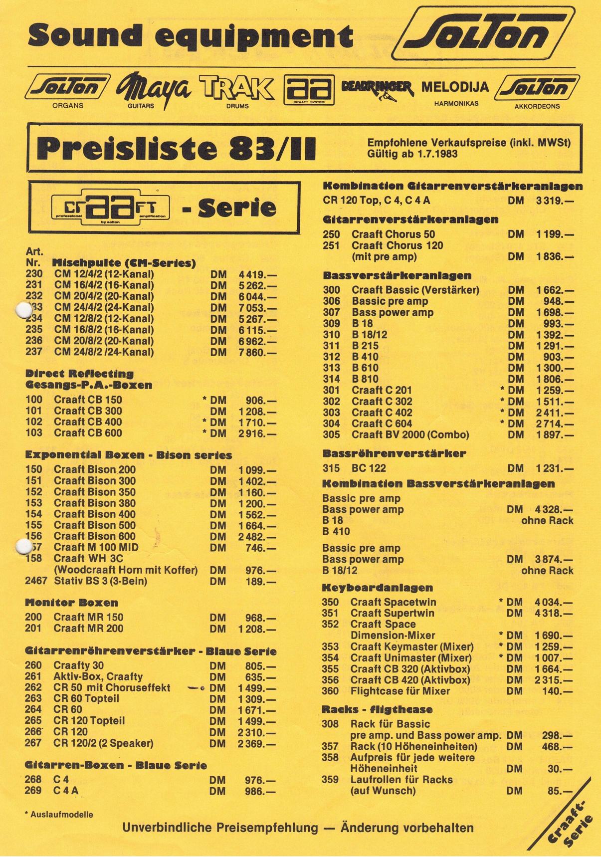 Solton Preisliste 1983-II