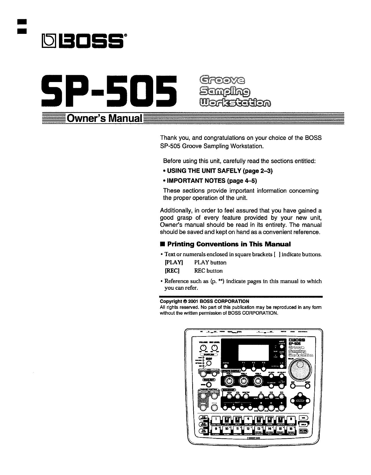 BOSS SP-505 Groove Sampling Workstation owner’s manual