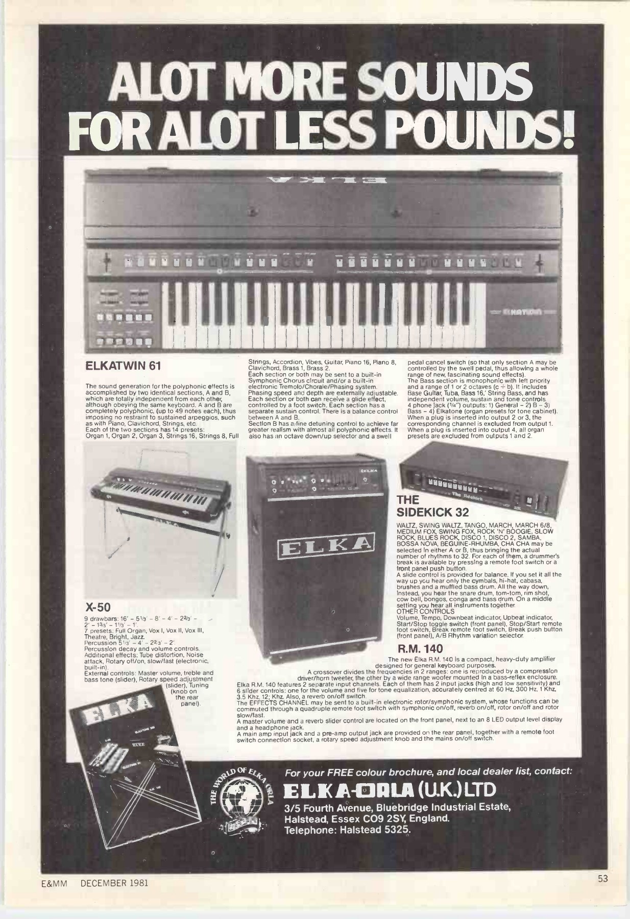 Elka Sidekick 32, photographed in its December 1981 advertisement.