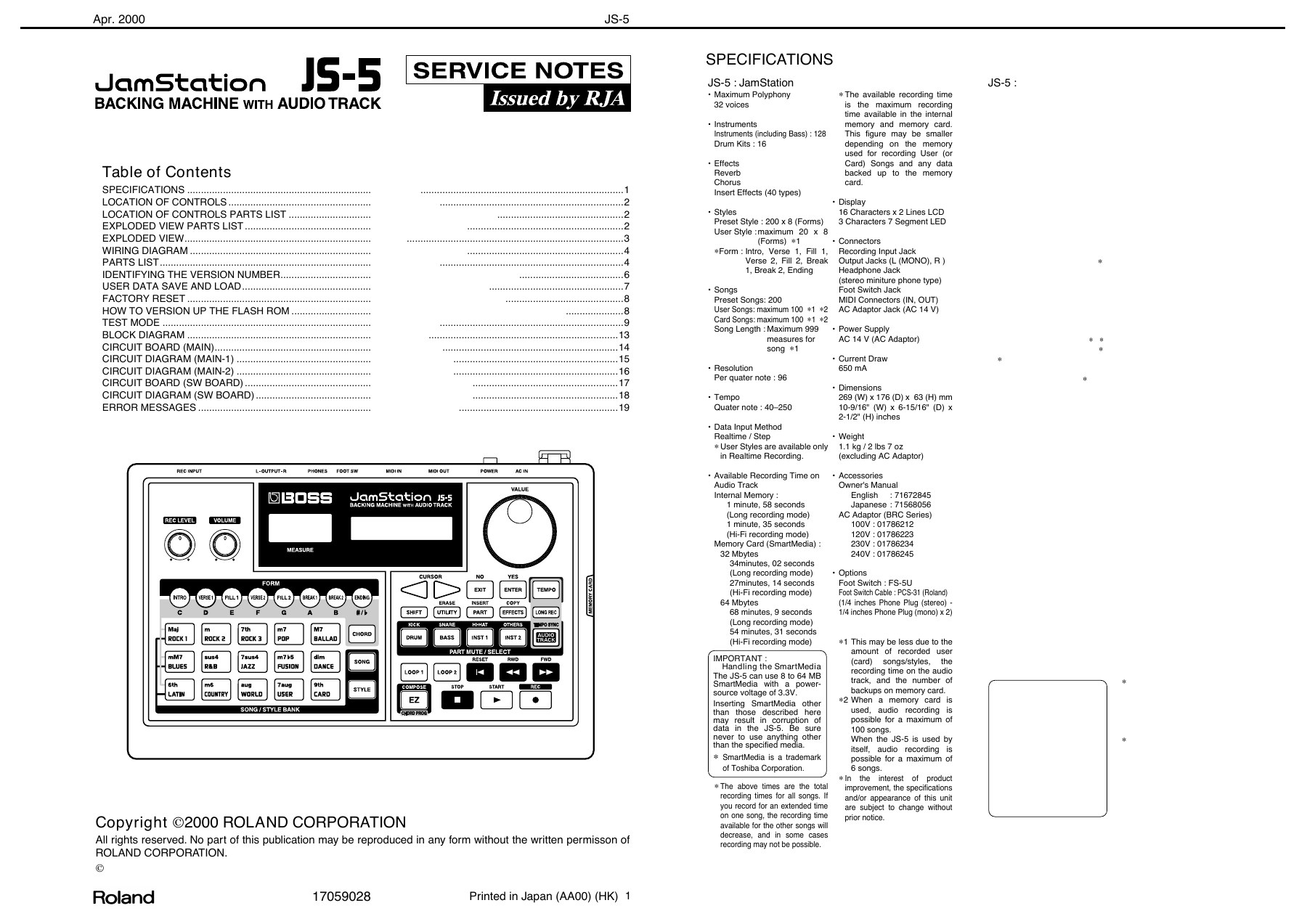 BOSS JS-5 JamStation service notes