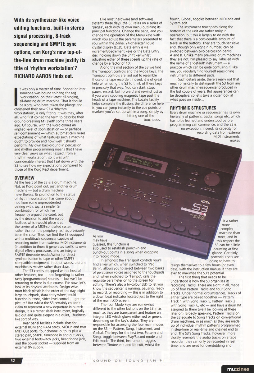Korg S3 in Sound On Sound, January 1991