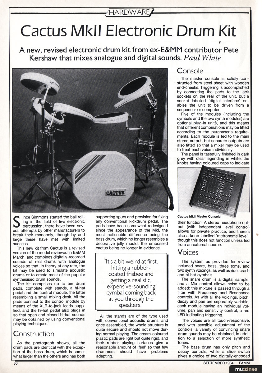 Cactus MkII kit, photograph in Electronics & Music Maker, September 1984, p.36. Inspect the complete review page for the Master Console and text.