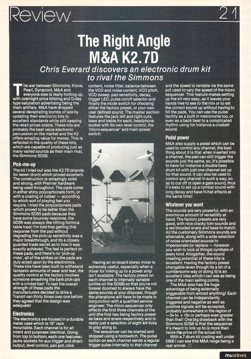 M&A K2.7D kit photograph in Electronic Soundmaker & Computer Music, August/September 1984, p.21. Inspect the complete review page for its controls and working account.